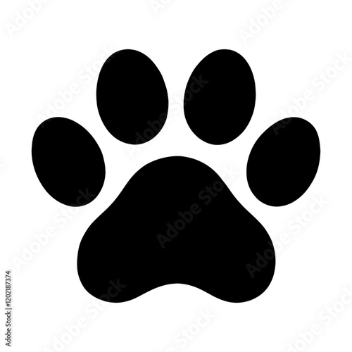 paw Illustration,Bold Black Paw Print Silhouette for Animal-Themed Design.Paw print of dog, cat, puppy pet footprint, Animal foot print icon.tiger footprint icon vector design template.
