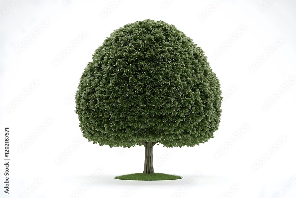 A thriving green tree with a natural symmetry and detailed leaf structure, framed against a white backdrop A thriving green tree with a natural symmetry and detailed leaf structure, framed against a white backdrop