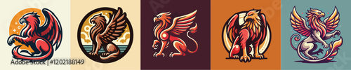 Collection of griffin mythological animal vectors