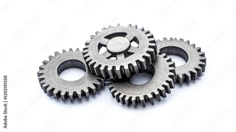 Metal gears arrangement on white background with copy space for engineering or mechanical themes. Metal gears arrangement on white background with copy space for engineering or mechanical themes.