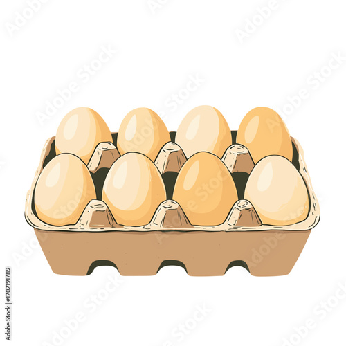 A carton box of free range eggs isolated on a white background vector drawing of a full egg container