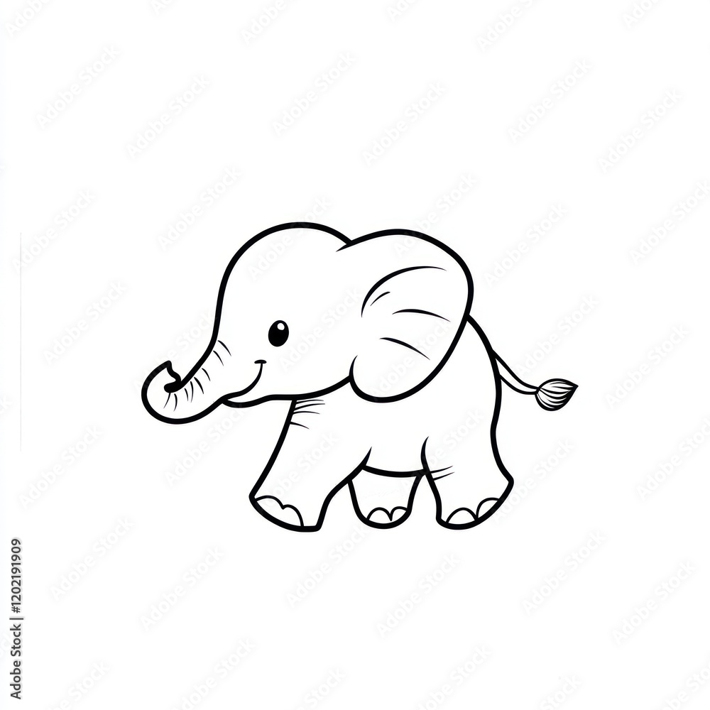 Cute baby elephant walking, white background, nursery decor Cute baby elephant walking, white background, nursery decor