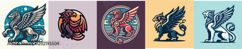 Collection of griffin mythological animal vectors