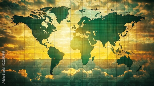 Global Perspective: A World Map on Sunset Clouds