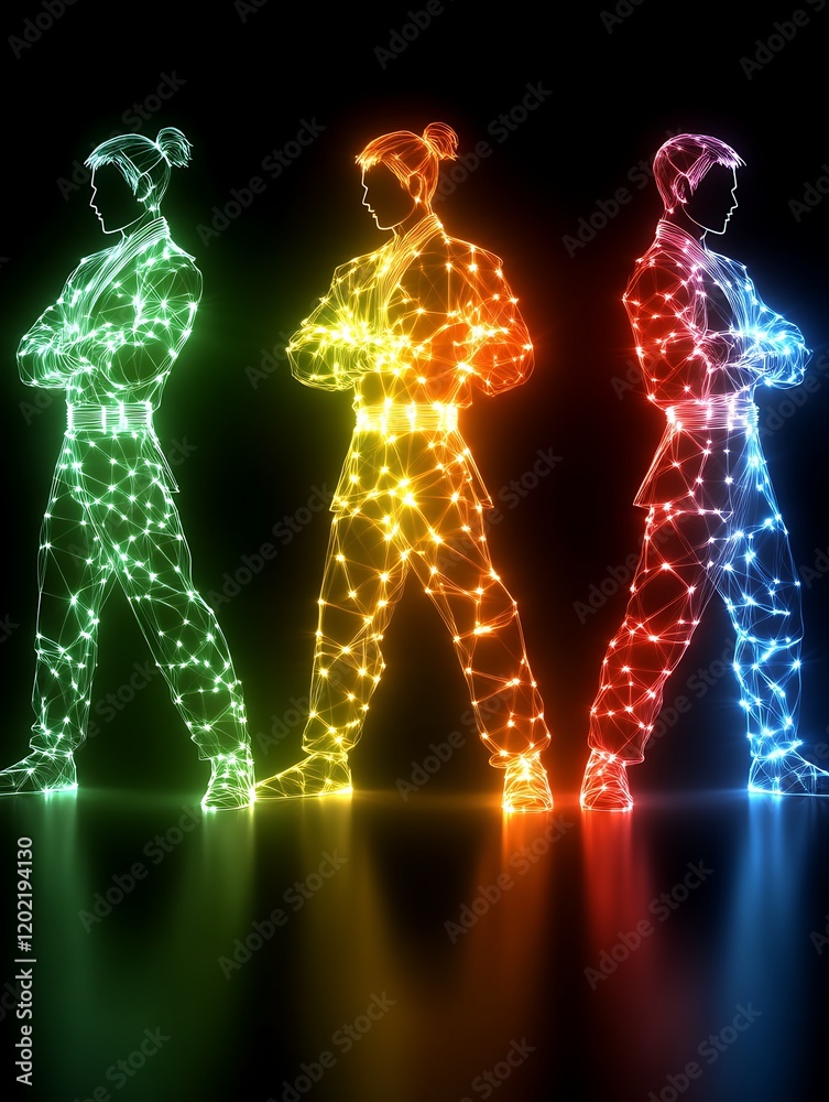 Luminous figures, studio, teamwork, digital art, marketing Luminous figures, studio, teamwork, digital art, marketing