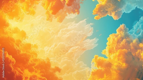 Colorful sunset sky with vibrant orange and blue clouds atmospheric background Copy Space photo