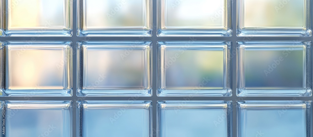 Textured glass block wall with blue and green hues and soft blurred background showcasing natural light and colors Copy Space Textured glass block wall with blue and green hues and soft blurred background showcasing natural light and colors Copy Space