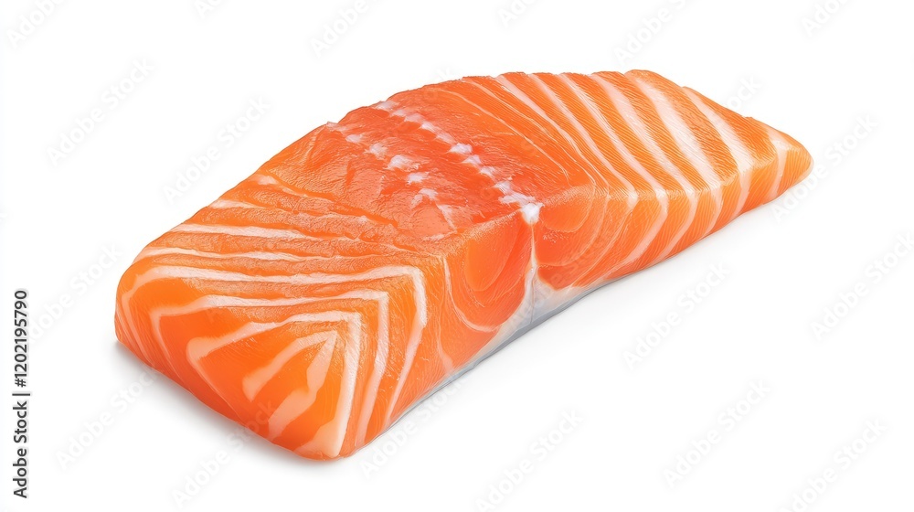 Fresh raw salmon fillet with visible marbling isolated on white background Copy Space Fresh raw salmon fillet with visible marbling isolated on white background Copy Space