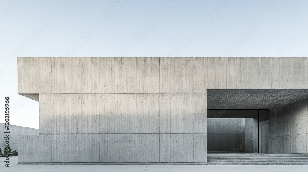 Abstract modern architecture with minimalistic concrete facade and open space creating a sense of depth and dimension Copy Space