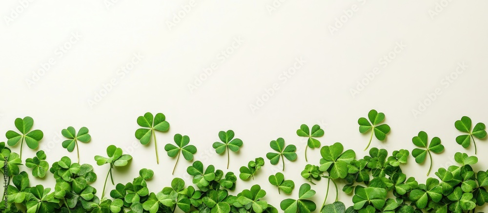 Green clovers on white background with copy space for text or design elements Green clovers on white background with copy space for text or design elements