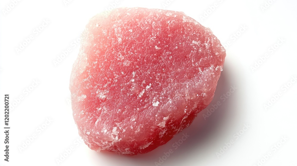 Raw pink crystal mineral on white background with copy space for text Raw pink crystal mineral on white background with copy space for text