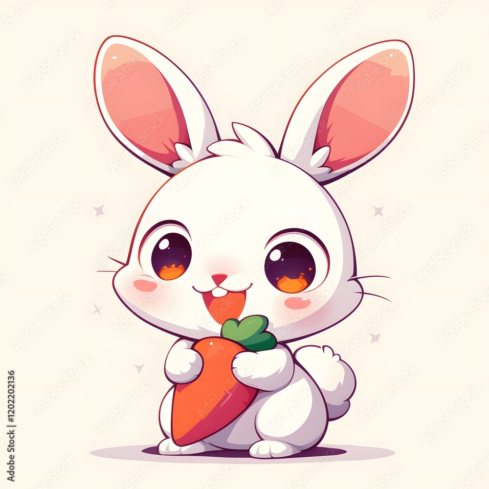 Obraz premium Cute rabbit hug carrot cartoon vector illustration Generative AI