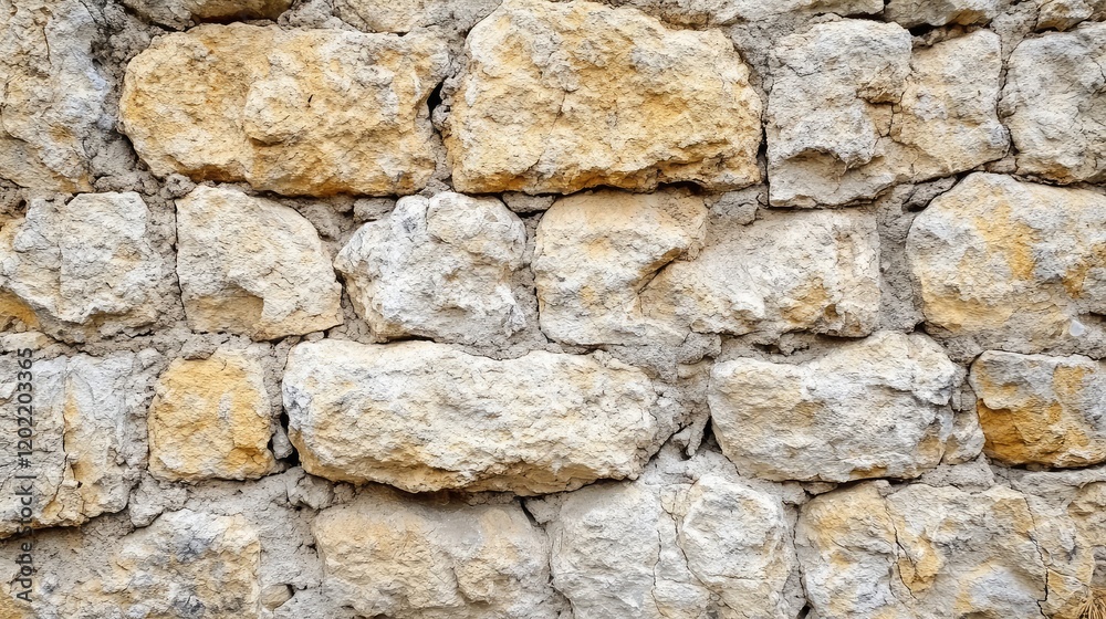 Textured limestone wall with uneven surfaces in beige and gray tones, ideal for background use, with ample Copy Space for text placement. Textured limestone wall with uneven surfaces in beige and gray tones, ideal for background use, with ample Copy Space for text placement.