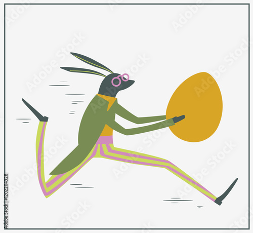 easter bunny running with easter egg 