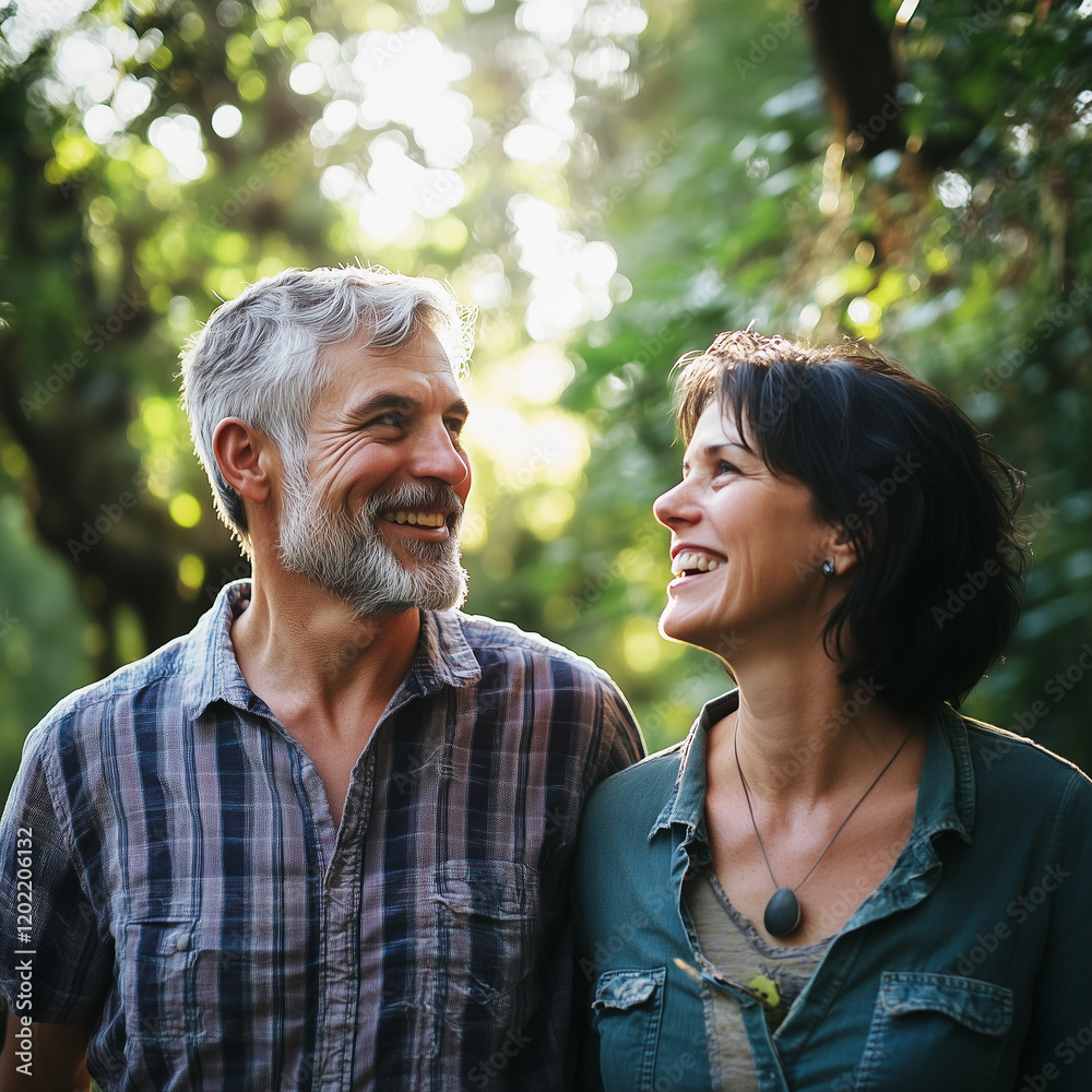 Fototapeta premium Happy Mature Couple Smiling Together Outdoors.Enjoiyng nature together.