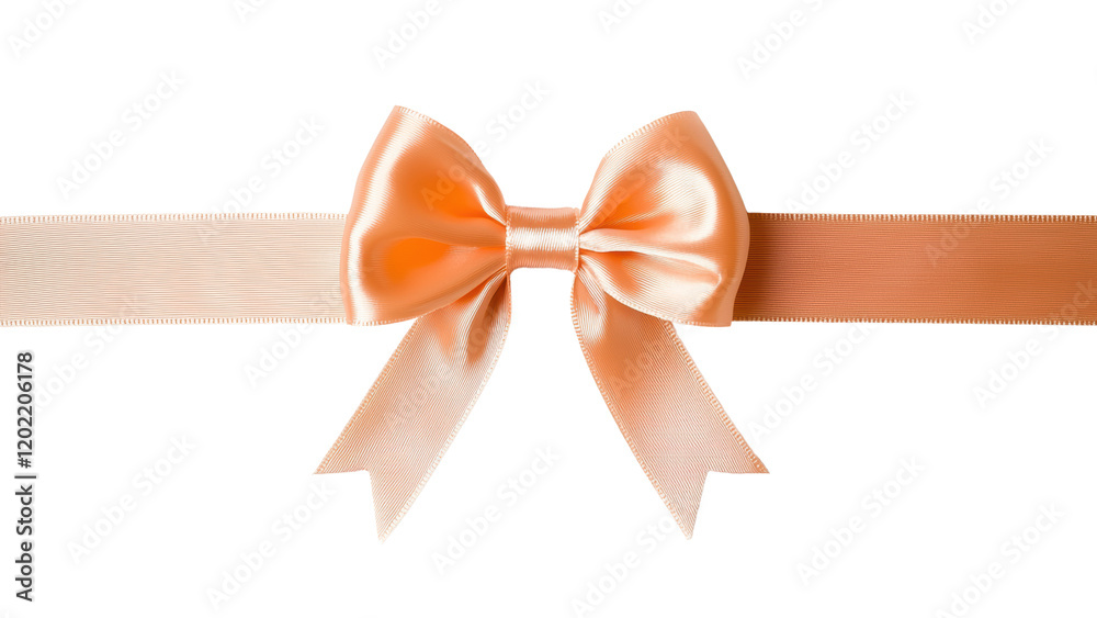 Elegant peach satin bow on ribbon, perfect for gifts and decorations Elegant peach satin bow on ribbon, perfect for gifts and decorations