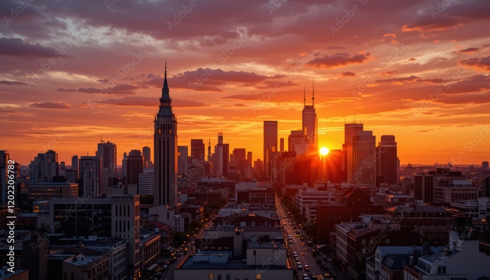 Obraz premium Venice city skyline at sunset with river and colorful sky