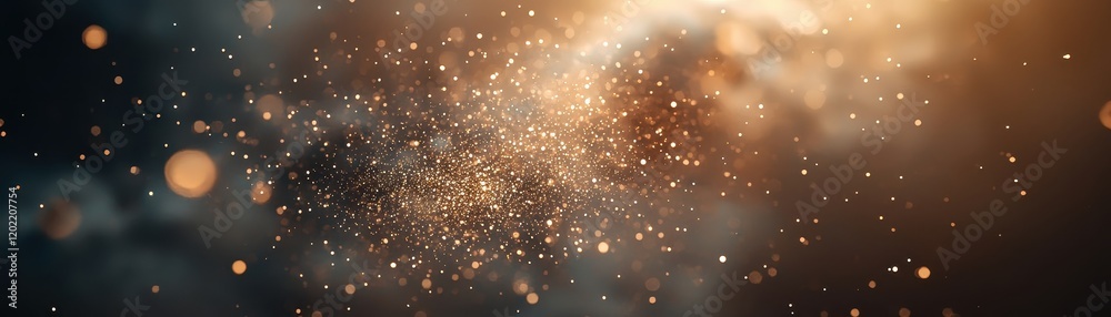 A shimmering cosmic scene filled with sparkling particles against a dark background, evoking a sense of mystery and the vastness of space. A shimmering cosmic scene filled with sparkling particles against a dark background, evoking a sense of mystery and the vastness of space.