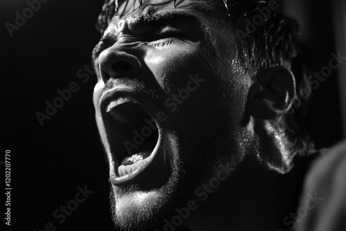 Man with Open Mouth Close Up photo