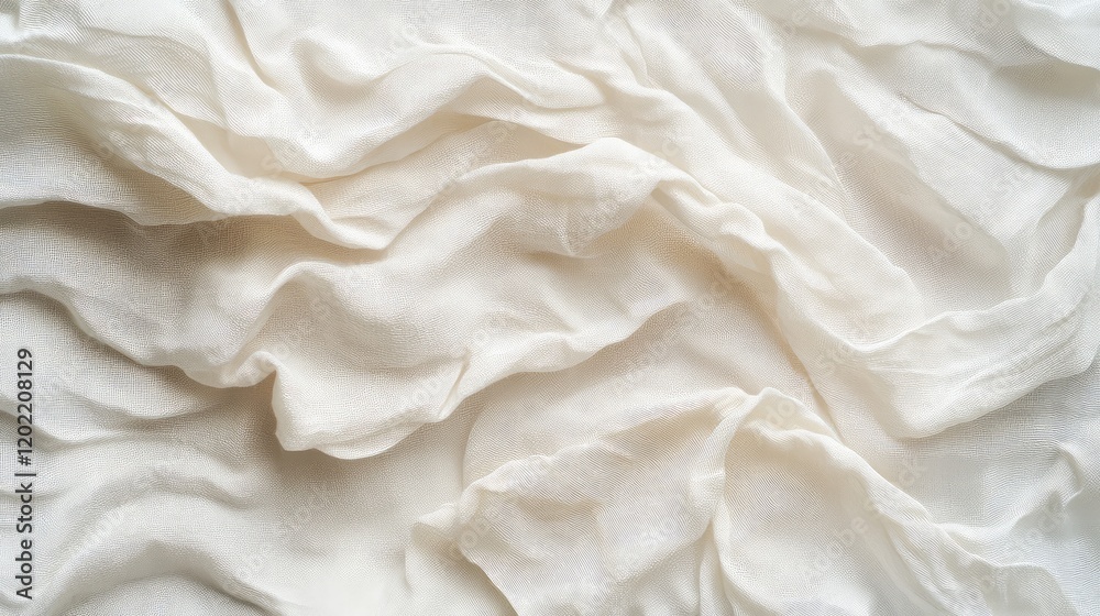 Textured white fabric background with soft folds and creases providing a neutral and elegant surface design with copy space Textured white fabric background with soft folds and creases providing a neutral and elegant surface design with copy space