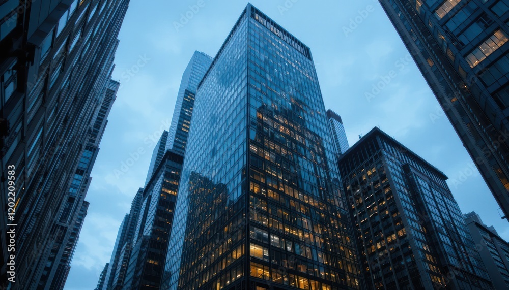 New York City skyscrapers with glass facades reflecting the blue sky in the urban downtown skyline New York City skyscrapers with glass facades reflecting the blue sky in the urban downtown skyline