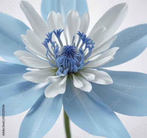 Abstract representation of a blue flower in shades of pale blue and white, calming, gentle, floral