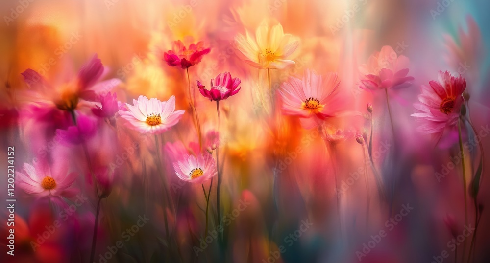 Obraz premium Colorful blooming flowers create a vibrant garden scene during springtime in a sunny field