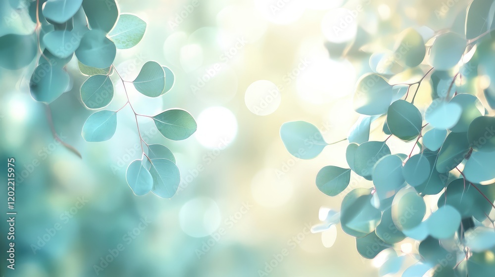 Soft focus leaves with bokeh background in cool tones showcasing nature's beauty with plenty of copy space for text placement.