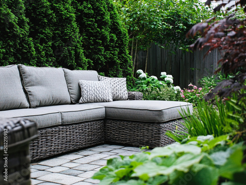 Outdoor patio with furniture
