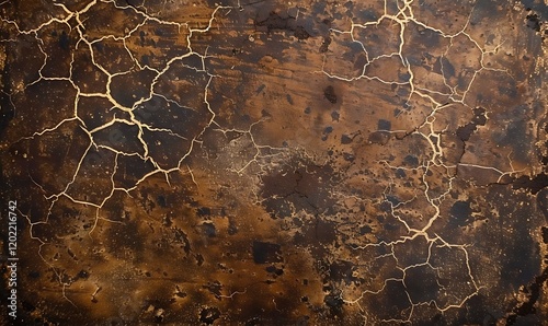 Abstract rustic background with rough, cracked textures in deep brown and ochre hues