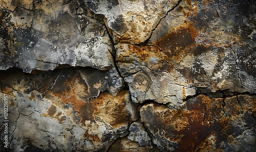 Distressed, aged surface featuring earthy brown and ochre tones in an abstract design