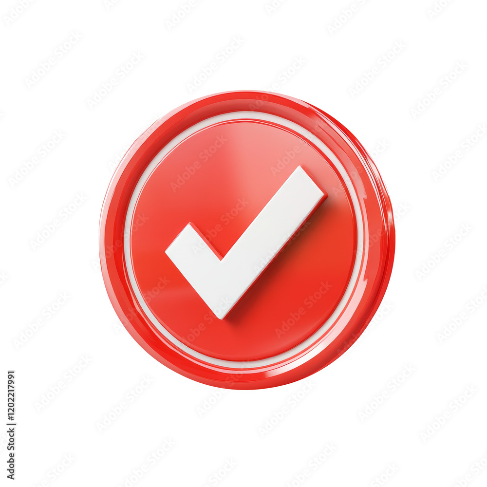 A 3D render icon symbolizing approval, featuring a green check mark in a sleek, modern A 3D render icon symbolizing approval, featuring a green check mark in a sleek, modern