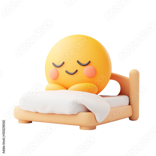 A 3D render icon symbolizing bedtime, featuring cozy elements like a pillow, blanket, or sleeping