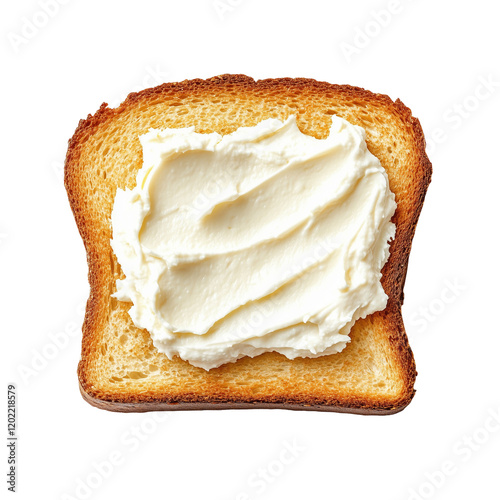 Toast with cream cheese spread isolated on transparent background