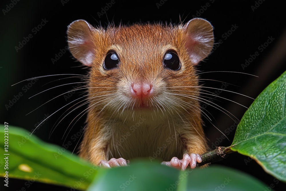 Adorable Chestnut Mouse Peeking From Lush Green Leaves Adorable Chestnut Mouse Peeking From Lush Green Leaves