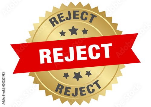 reject. reject round red and gold label isolated on transparent background