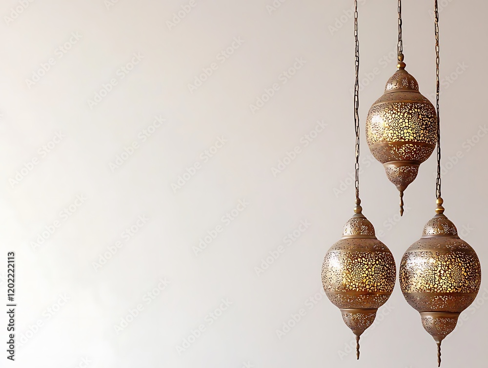 Three Elegant Hanging Brass Lanterns With Intricate Designs Three Elegant Hanging Brass Lanterns With Intricate Designs