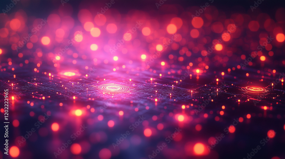 Fototapeta premium Network grid with glowing nodes and shields, symbolizing cybersecurity protocols. Bright lighting, contrast