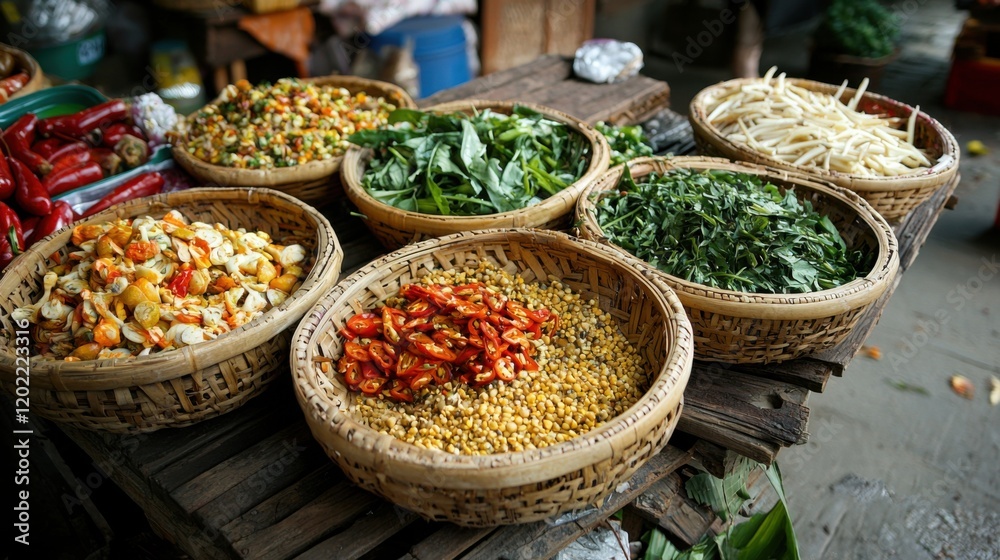 Fototapeta premium Basket filled healthy food in market