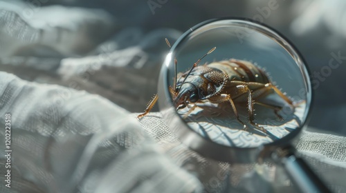 Schilderij op canvas A close-up shot of a bed bug magnified through a handheld magnifying glass place