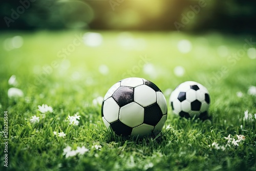 Soccer Birthday Party Celebration on Green Grass Field with Football Ball, Game, and Fun in Black and White