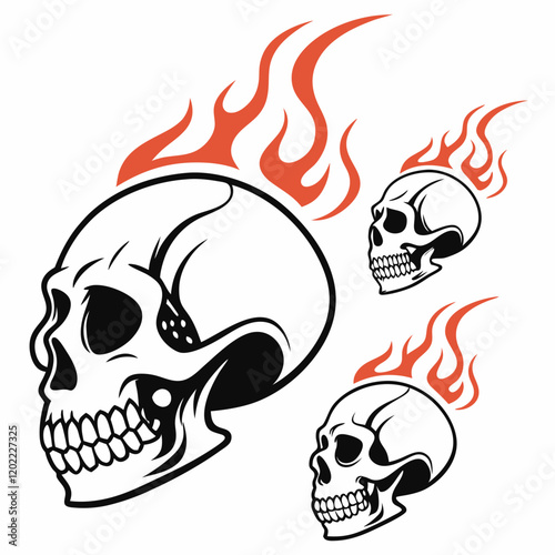 Flaming Skulls Vector Illustration - Bold and Fiery Graphic Art
