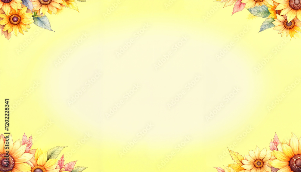 Watercolor sunflower design with bright yellow flowers on soft gradient background for text Watercolor sunflower design with bright yellow flowers on soft gradient background for text