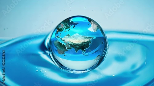 Wallpaper Mural A water droplet with a world map inside, symbolizing environmental awareness, sustainability, and global conservation. Torontodigital.ca