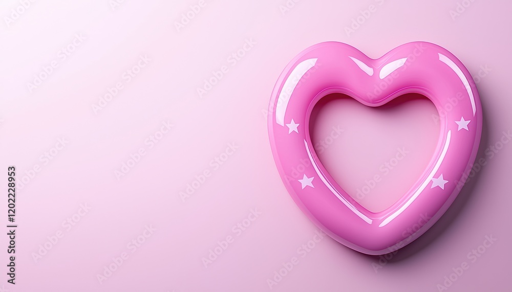 A vibrant pink heart-shaped float on a soft pink background, perfect for summer vibes. A vibrant pink heart-shaped float on a soft pink background, perfect for summer vibes.