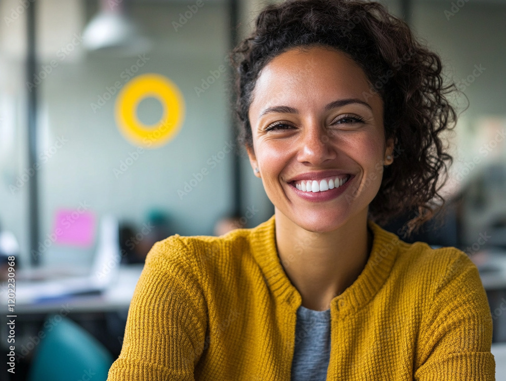 Obraz premium Smiling Woman in Yellow Sweater