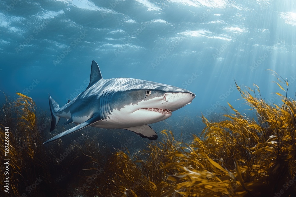 Fototapeta premium Shark swimming in seaweed