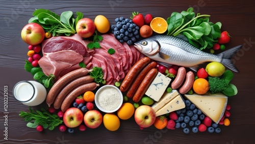 Fresh raw fish with vegetables and spices on a colorful plate