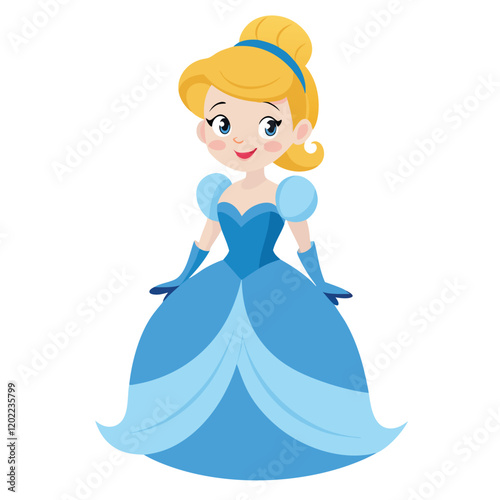 Cute Cartoon Cinderella Princess in a Blue Ball Gown