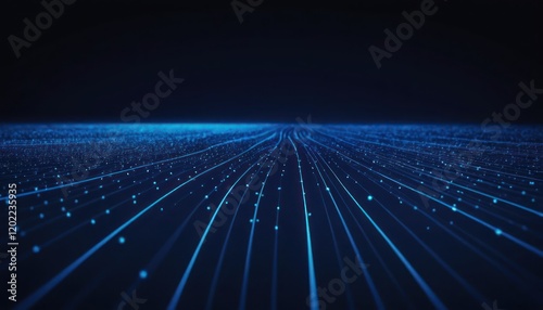 Glowing blue fractal lines burst with binary code energy across a dark space backdrop